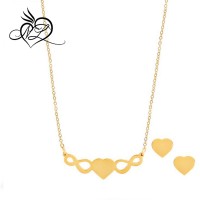 Fashion Gold Plated Stainless Steel Heart Necklace Earring Jewelry Set