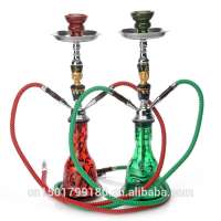 Pretty Arabian Head Medium Size Hookah Pipe With 2 Hoses Glass Vase of Green Red Best Gift Charcoal Shisha Hookah