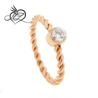 Fashion Jewelry with Faux Diamond Cubic Zirconia Rose Gold Plated Thin Ring for Women and Girls